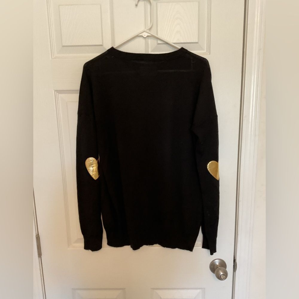 Zadig & Voltaire Cici Black Merino Wool Heart Patch Crewneck Pullover Sweater L - Picture 4 of 6